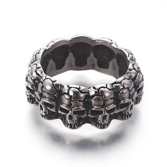 Retro 304 Edelstahl Fingerringe, Breitbandringe, Schädel