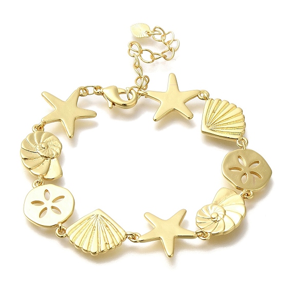 Rack Plating Brass Link Bracelets, Cadmium Free & Lead Free, Long-Lasting Plated, Star with Shell Shape