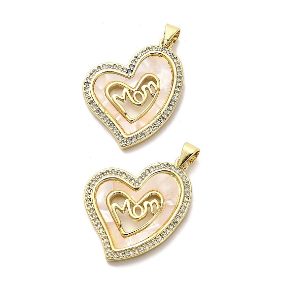 Латунные подвески, с микропаве из кубического циркония и ракушкой, сердце, долговечный, без кадмия и без свинца, стойки покрытие