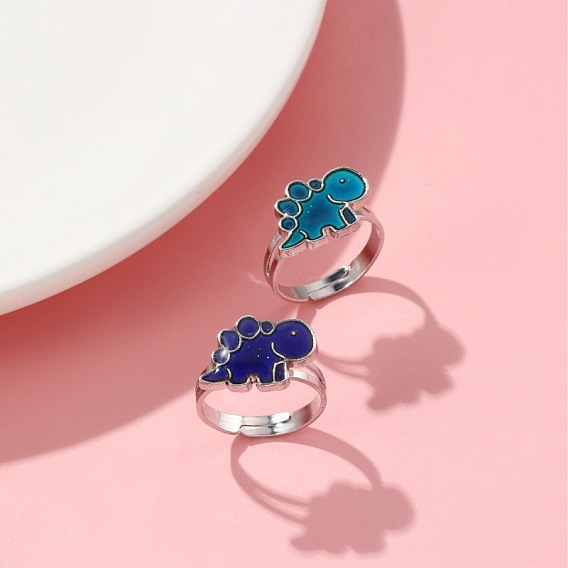 Динозавр сплав с эпоксидной смолой регулируемые кольца для пальцев для девочек, изменение цвета при измерении температуры