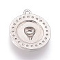 Brass Micro Pave Cubic Zirconia Pendants, Long-Lasting Plated, Flat Round with Lion Head, Clear