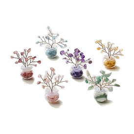 Natural Gemstone Chips Tree of Life Decorations, Copper Wire Feng Shui Energy Stone Gift for Home Office Desktop Decoration