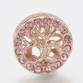 Alloy Rhinestone European Beads, Large Hole Beads, Hollow, Column