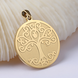 Flat Round with Tree of Life 201 Stainless Steel Pendants