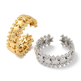 Rack Plating Star Brass Open Cuff Rings for Women, Lead Free & Cadmium Free, Long-Lasting Plated