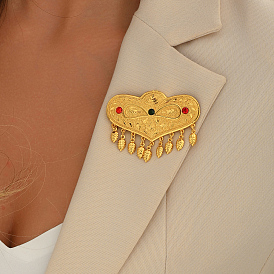 Элегантные броши в форме сердца из латуни в ближневосточном стиле для женщин, с кисточками из листочков нержавеющей стали