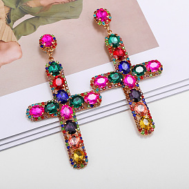 Vintage Cross Crystal Pendant Earrings Set for Women - Luxurious and Elegant Jewelry