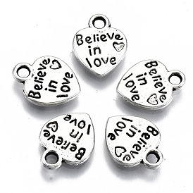 Tibetan Style Alloy Charms, Inspirational Message Charms, Heart with Word Believe in Love, Cadmium Free & Lead Free