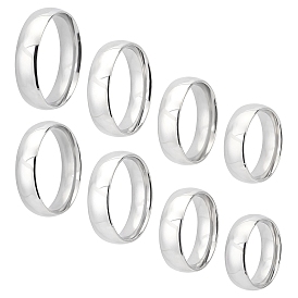 8pcs 8 style 304 bagues plates simples en acier inoxydable pour hommes et femmes