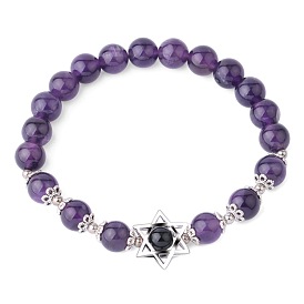 Religious Star of David Women's Jewelry Natural Stone Cloud Crystal Amethyst Red Wood Grain Bead Bracelet