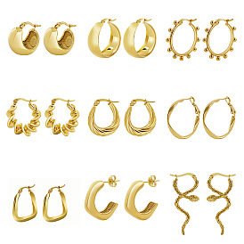 Stainless Steel Hoop Earrings for Women, Twist/Snake Earring, Real 18K Gold Plated/Stainless Steel Color