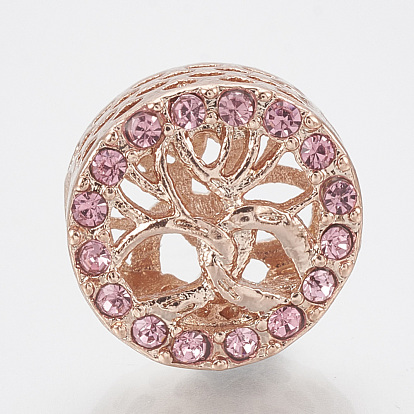 Alloy Rhinestone European Beads, Large Hole Beads, Hollow, Column