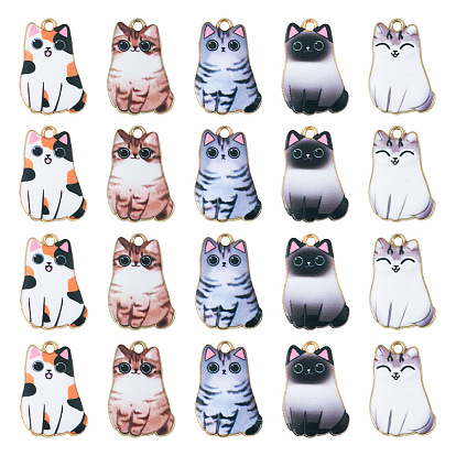 20 шт 5 цвета сплава эмалевые подвески, золотые, кошка