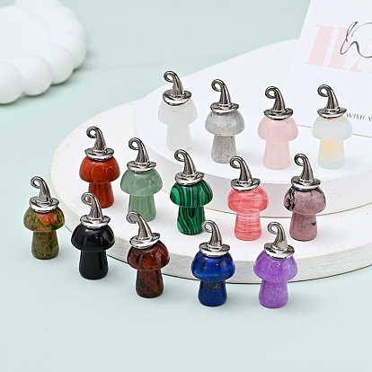 Natural & Synthetic Mixed Gmestone Pendnats, with Alloy Finding, Mushroom Charms