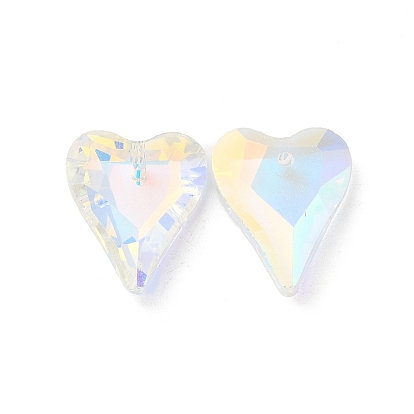 Electroplated Glass Pendants, Back Plated, Faceted, Heart Charms