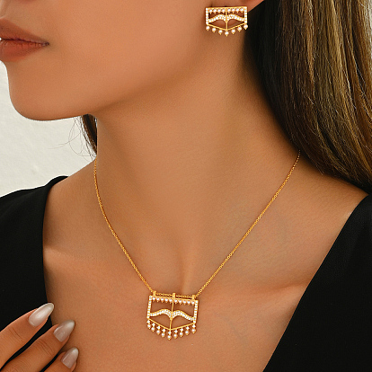 Модные комплекты серег и ожерелий из латуни с микропаве из кубических цирконий геометрической формы для женщин