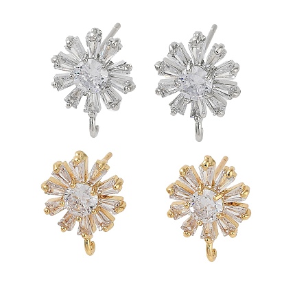 Серьги-гвоздики из латуни с микропаве из кубического циркония, долговечный, без свинца и без кадмия, цветок