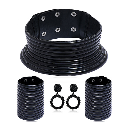 Африканский винтажный пластиковый и смоляной длинный воротник, широкий кожаный браслет и серьги-гвоздики