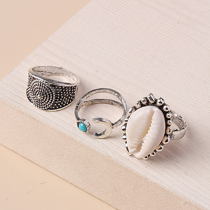 Vintage Metal Ring Set with Unique Seashell Design - Fashionable and Personalized Jewelry Collection