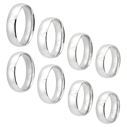 8pcs 8 style 304 bagues plates simples en acier inoxydable pour hommes et femmes