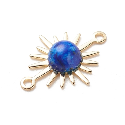 Natural Mixed Gemstone Connector Charms, Sun Links, with Real 14K Gold Plated Brass Findings