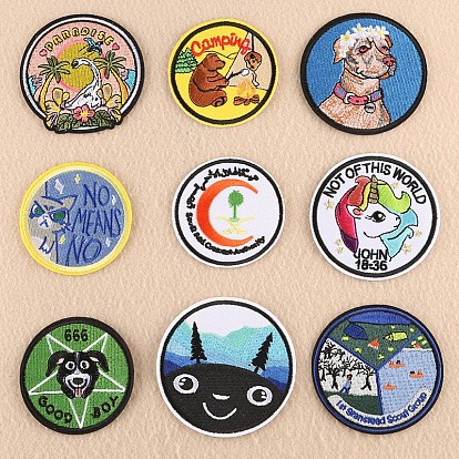 Computerized Embroidery Cloth Iron on/Sew on Patches Sets, Costume Accessories, Appliques, Flat Round