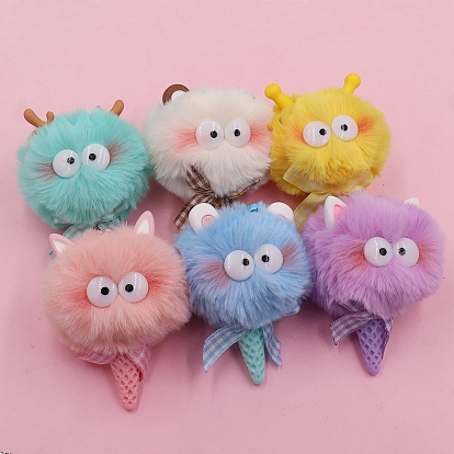 Брелок для ключей из хлопкового помпона, Мультяшное подвесное украшение для рюкзака