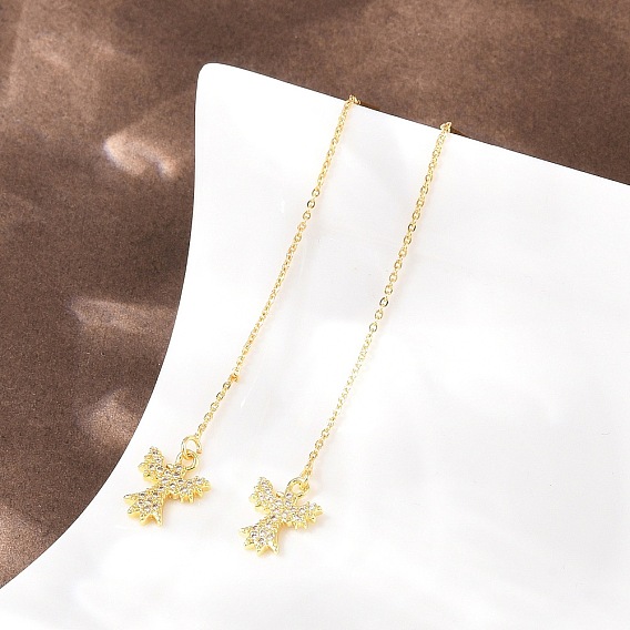 Серьга-нить из латуни с микропаве и прозрачными кубическими циркониями., стойки покрытие, долговечный, без свинца и без кадмия