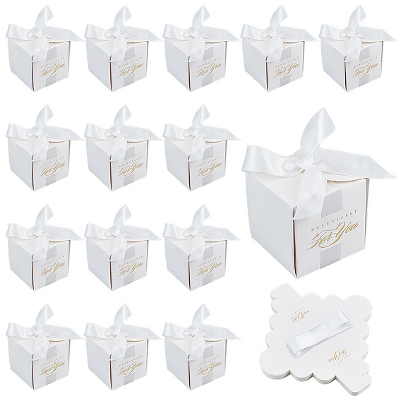 Square Paper Wedding Candy Storage Boxes with Ribbon