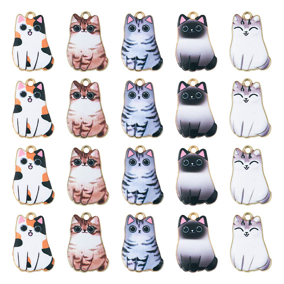 20 шт 5 цвета сплава эмалевые подвески, золотые, кошка