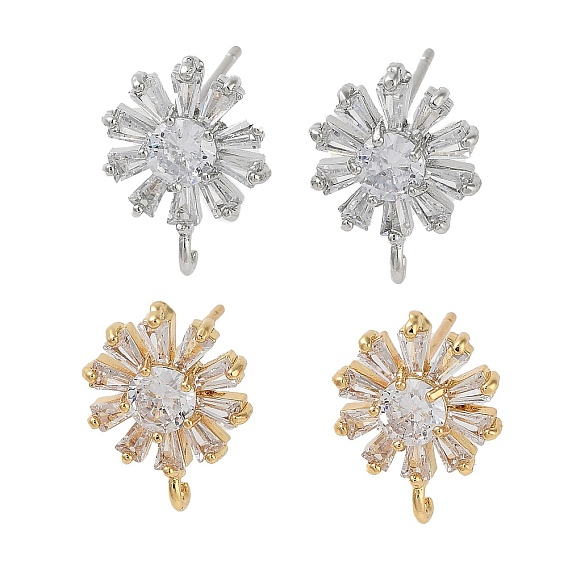 Серьги-гвоздики из латуни с микропаве из кубического циркония, долговечный, без свинца и без кадмия, цветок