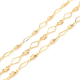 Handmade Brass Link Chains, with Glass, Long-Lasting Plated, Soldered, with Spool, Rhombus & Butterfly, Golden