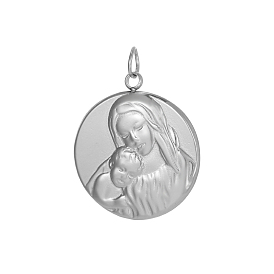 День матери 304 кулоны из нержавеющей стали, плоский круглый с подвесками Девы Марии, с целью перехода в кольце