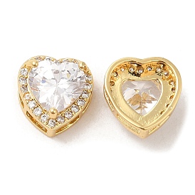 Brass and Clear Cubic Zirconia Pendants, Heart