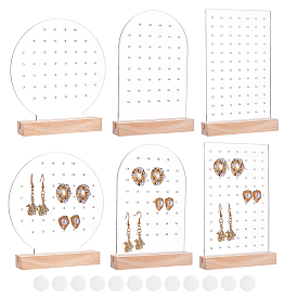 6Pcs Acrylic Earring Display Stands, Rectangle, with 6Pcs Wood Display Stands, Photo Stand