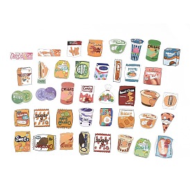 40Pcs 40 Styles Food Themed PVC Plastic Snacks Stickers Sets, Waterproof Adhesive Decals for DIY Scrapbooking, Photo Album Decoration, Mixed Patterns