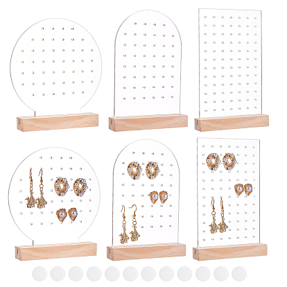 6Pcs Acrylic Earring Display Stands, Rectangle, with 6Pcs Wood Display Stands, Photo Stand