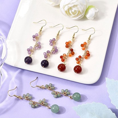3Pair Natural Amethyst & Natural Carnelian &Natural Green Aventurine Round Dangle Earrings