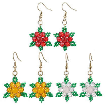 Драгоценный камень болтаются серьги, со стеклянными бусинами и 304 швензами из нержавеющей стали, цветок