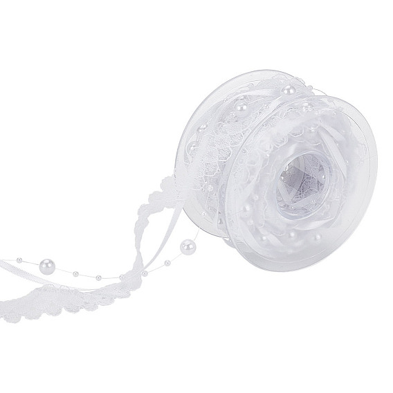 1 отделка из полиэфирного цветочного кружева, с отделкой бусинами из искусственного жемчуга, для украшения одежды