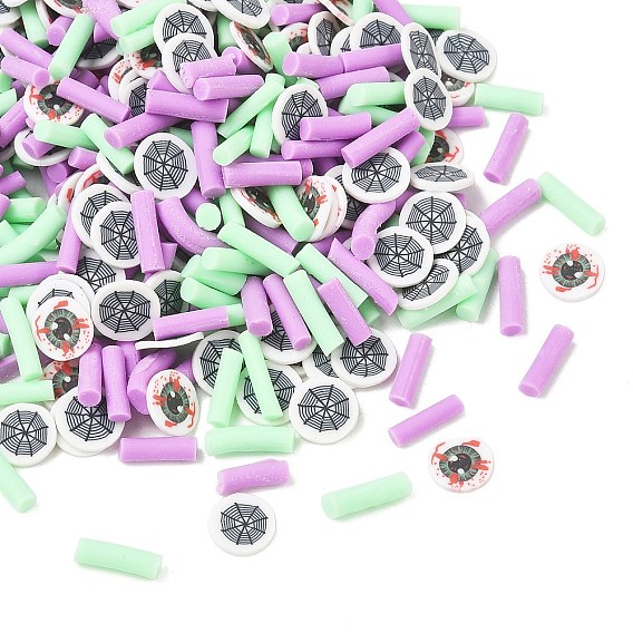 Handmade Polymer Clay Sprinkles Mix, Polymer Clay Cabochons, Eyeball & Flat Round with Spider Web Pattern, for Nail Art & Resin Decoration