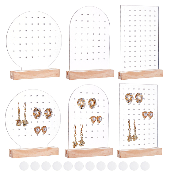 6Pcs Acrylic Earring Display Stands, Rectangle, with 6Pcs Wood Display Stands, Photo Stand