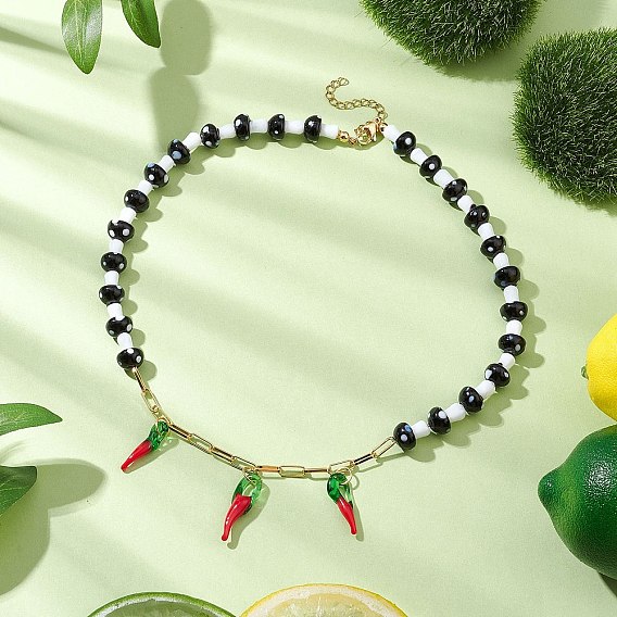 Ожерелья ручной работы с подвесками в виде грибов и острого перца, колье из медной скрепки