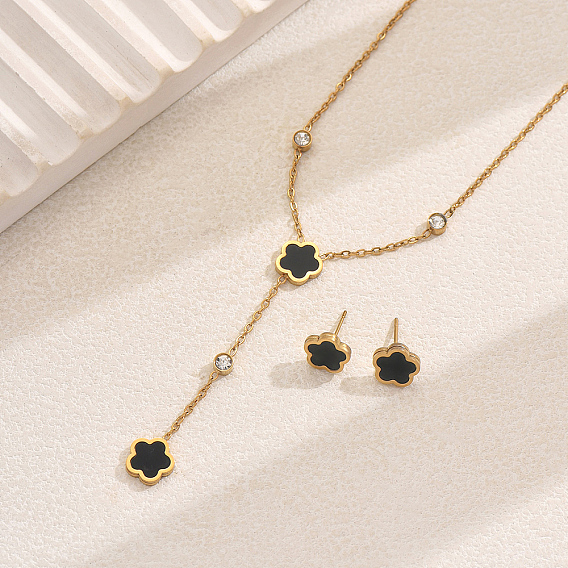 201 комплект из ожерелья-лариата со стразами из нержавеющей стали и серег-гвоздиков, комплекты украшений из ракушек и цветов для женщин