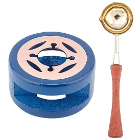 CRASPIRE Wax Seal Kits, Including Round Wooden Wax Furnace, with Brass Findings, Rosewood Handle Wax Sealing Stamp Melting Brass Spoon