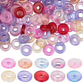 100шт. 10 цвета прозрачные, окрашенные аэрозольной краской стеклянные европейские бусины, бусины с большим отверстием, с золотой фольгой, пончик