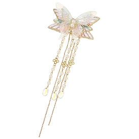 Plastic Imitation Pearl Butterfly Tassel Alligator Hair Clips, Vintage Chinese Style Cheongsam Hair Accessories