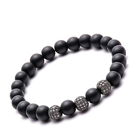 Black Matte Stone Bracelet with 8mm Micro Pave Zirconia Ball and Copper Beads