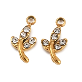 304 из нержавеющей стали с горный хрусталь подвески, лист прелести, ионное покрытие (ip), реальный 18 k позолоченный