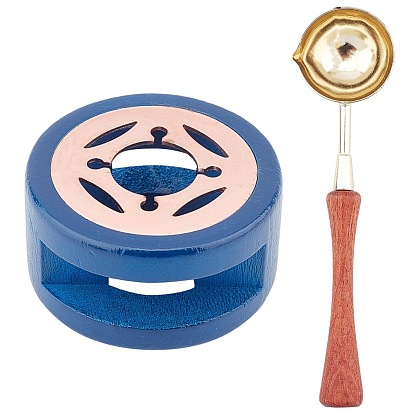 Wax Seal Kits, Including Round Wooden Wax Furnace, with Brass Findings, Wood Handle Wax Sealing Stamp Melting Brass Spoon